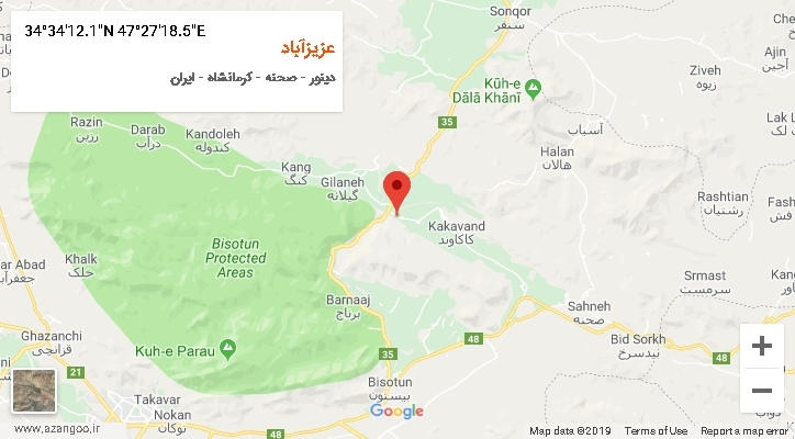 روستای عزیزآباد بر روی نقشه