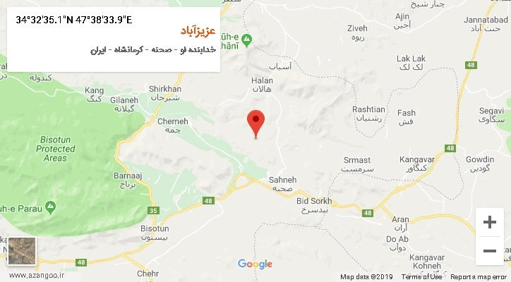 روستای عزیزآباد بر روی نقشه