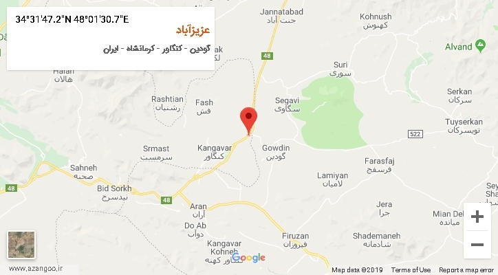 روستای عزیزآباد بر روی نقشه