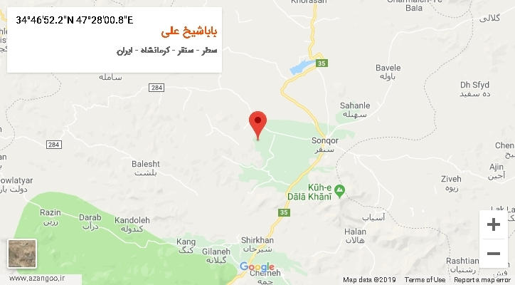روستای باباشیخ علی بر روی نقشه