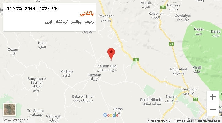 روستای باکلانی بر روی نقشه