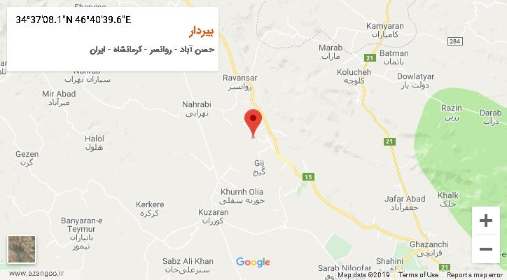 روستای بیردار بر روی نقشه