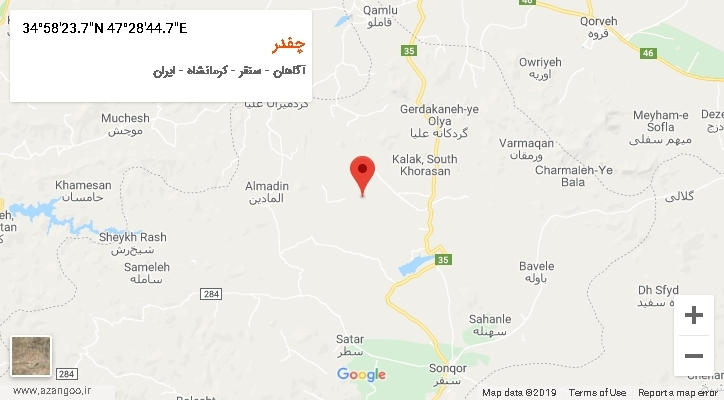 روستای چفدر بر روی نقشه
