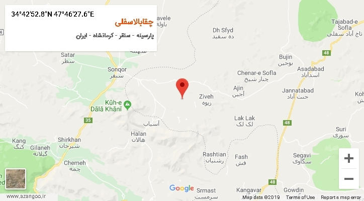روستای چقابالاسفلی بر روی نقشه