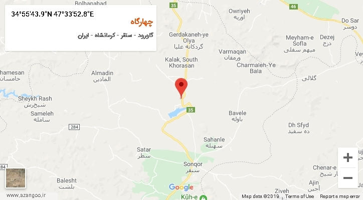 روستای چهارگاه بر روی نقشه