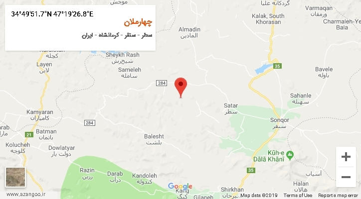 روستای چهارملان بر روی نقشه