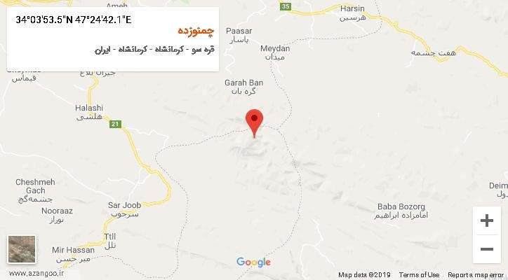 روستای چمنوزده بر روی نقشه