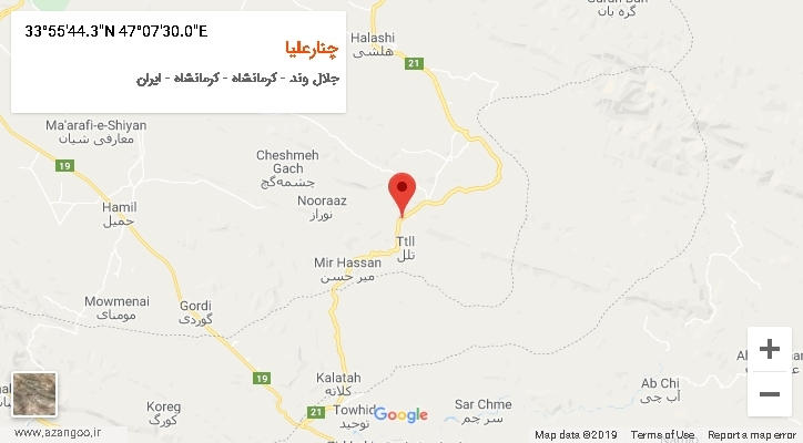 روستای چنارعلیا بر روی نقشه