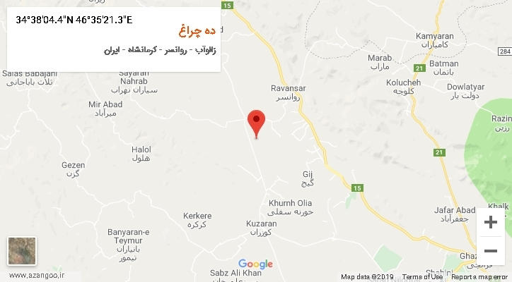 روستای ده چراغ بر روی نقشه
