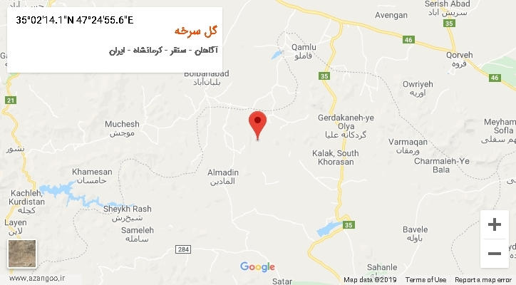 روستای گل سرخه بر روی نقشه