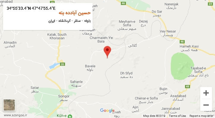 روستای حسین آبادده بنه بر روی نقشه