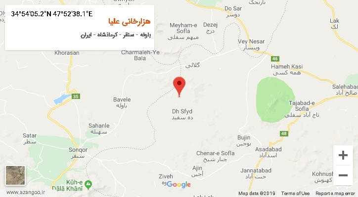 روستای هزارخانی علیا بر روی نقشه