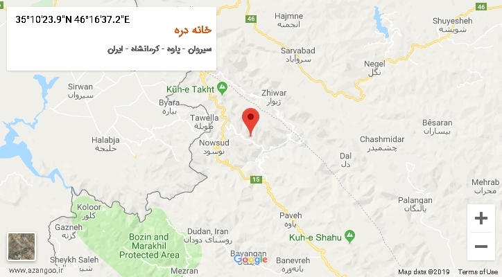 روستای خانه دره بر روی نقشه