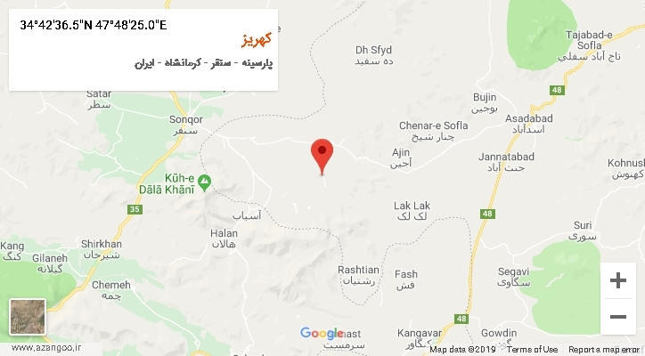 روستای کهریز بر روی نقشه
