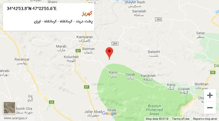 روستای کهریز بر روی نقشه