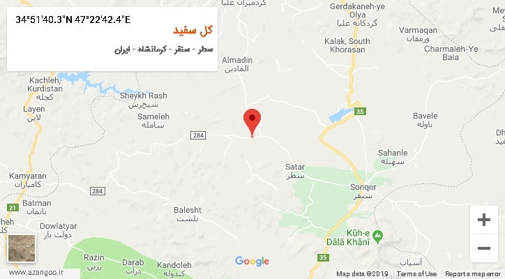 روستای کل سفید بر روی نقشه