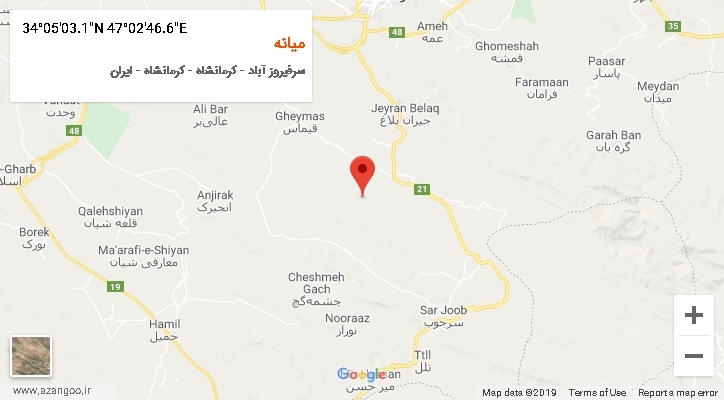 روستای میانه بر روی نقشه