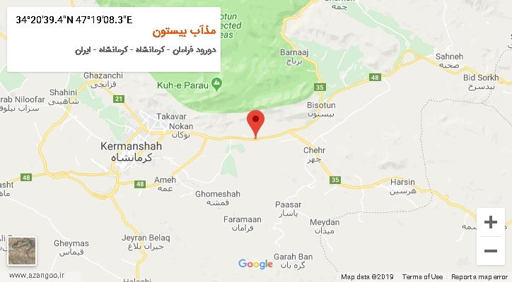 روستای مذآب بیستون بر روی نقشه