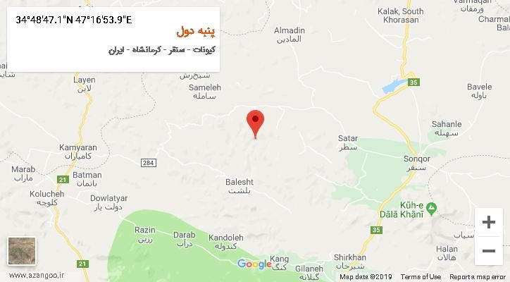 روستای پنبه دول بر روی نقشه