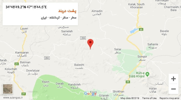 روستای پشت دربند بر روی نقشه