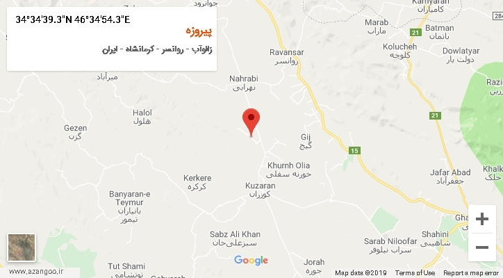 روستای پیروزه بر روی نقشه