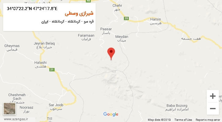 روستای شیرازی وسطی بر روی نقشه