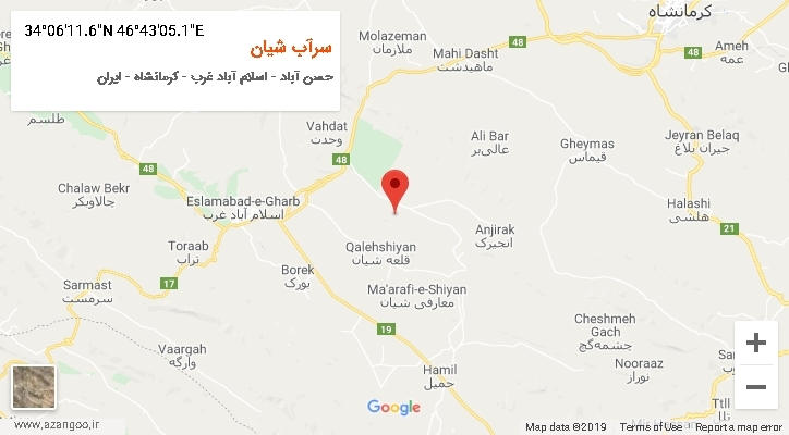 روستای سرآب شیان بر روی نقشه