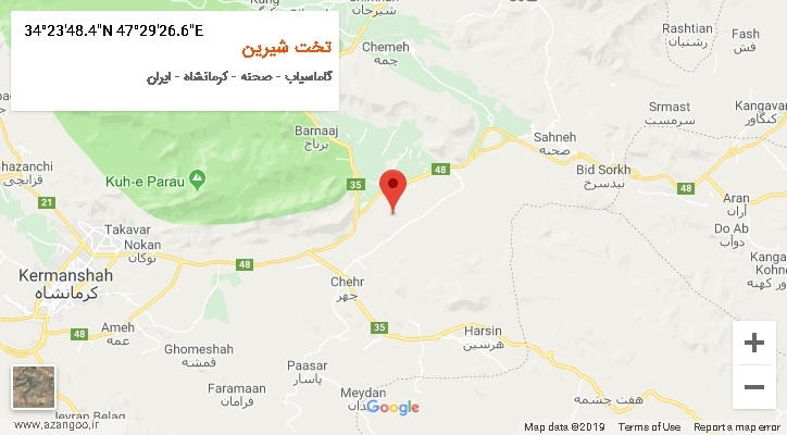 روستای تخت شیرین بر روی نقشه