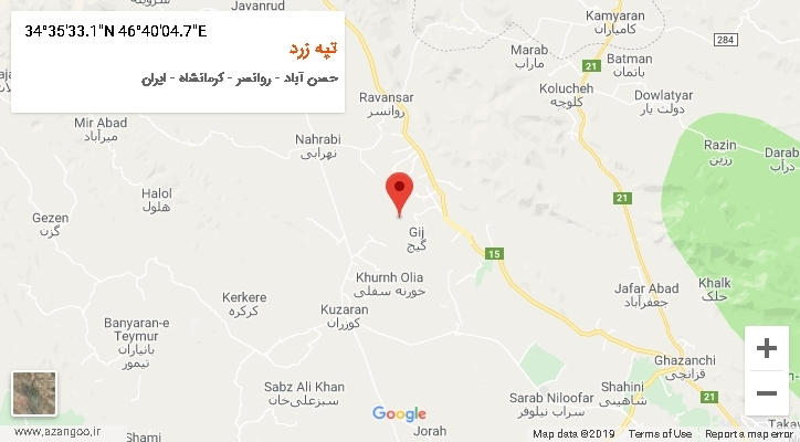 روستای تپه زرد بر روی نقشه