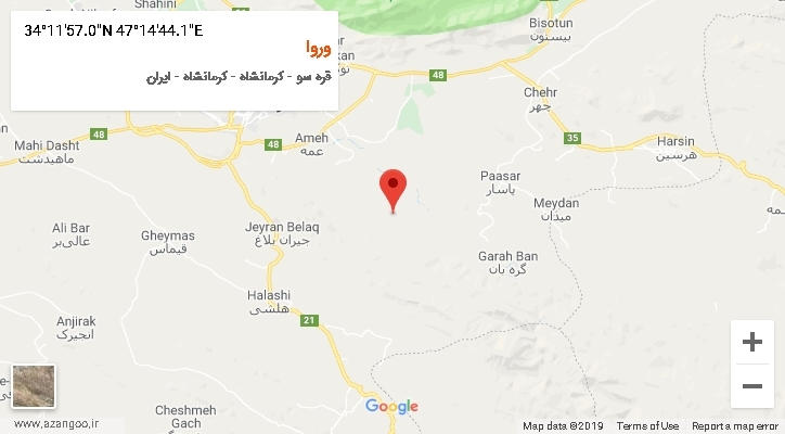 روستای وروا بر روی نقشه