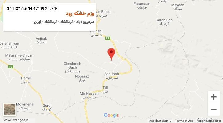 روستای وزم خشکه رود بر روی نقشه
