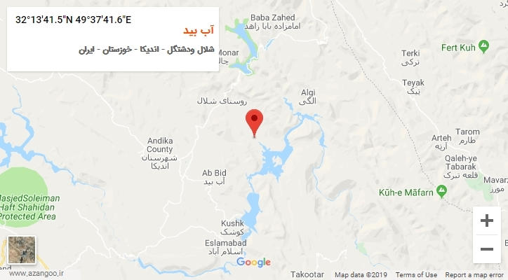 روستای آب بید بر روی نقشه