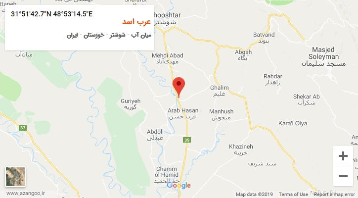 روستای عرب اسد بر روی نقشه