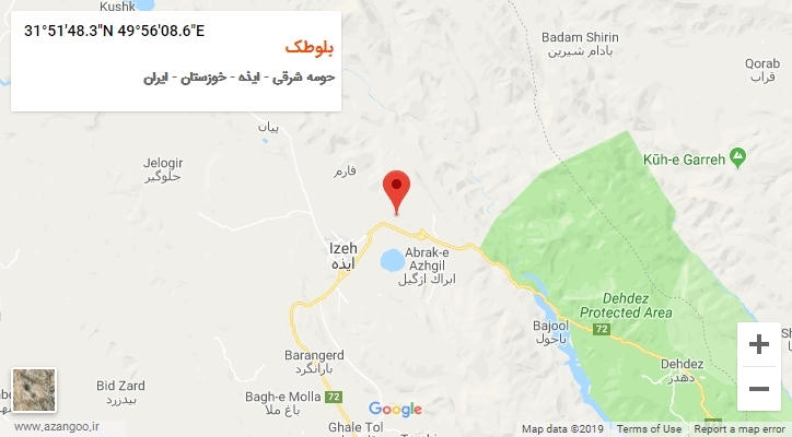روستای بلوطک بر روی نقشه