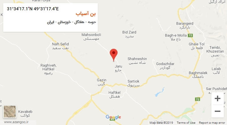 روستای بن آسیاب بر روی نقشه