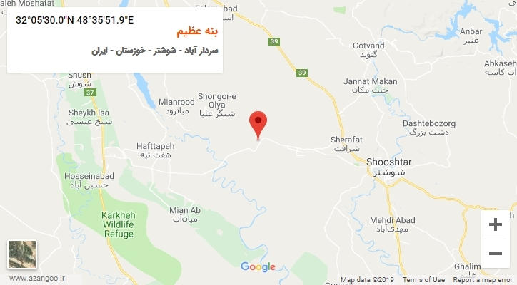 روستای بنه عظیم بر روی نقشه