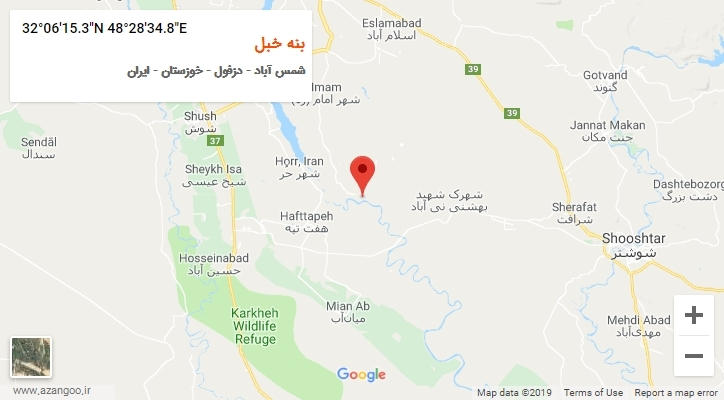 روستای بنه خبل بر روی نقشه