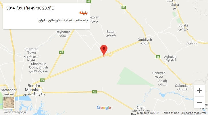 روستای بنینه بر روی نقشه