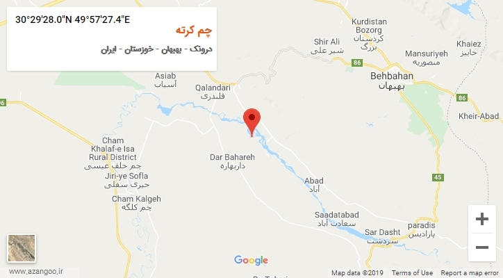 روستای چم کرته بر روی نقشه