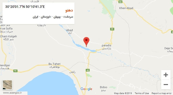 روستای دهنو بر روی نقشه