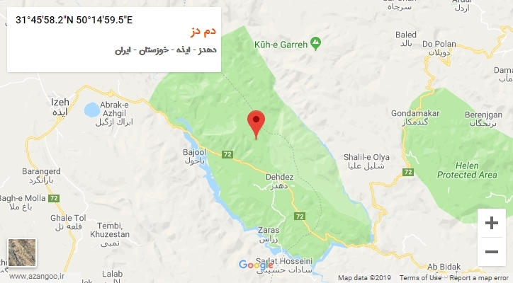 روستای دم دز بر روی نقشه