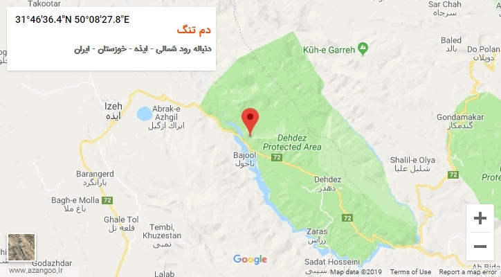 روستای دم تنگ بر روی نقشه