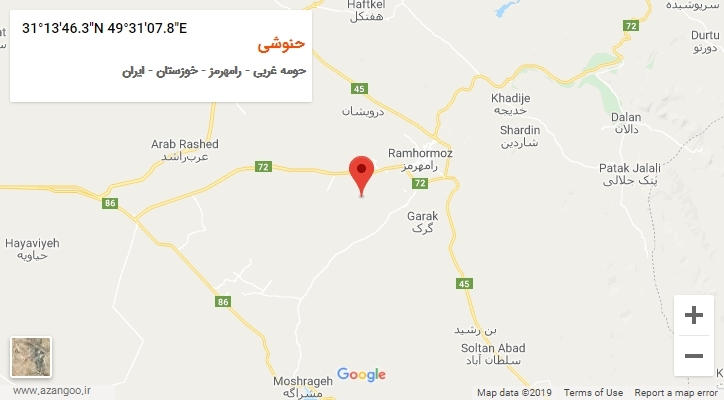 روستای حنوشی بر روی نقشه