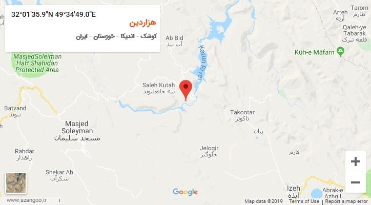 روستای هزاردین بر روی نقشه