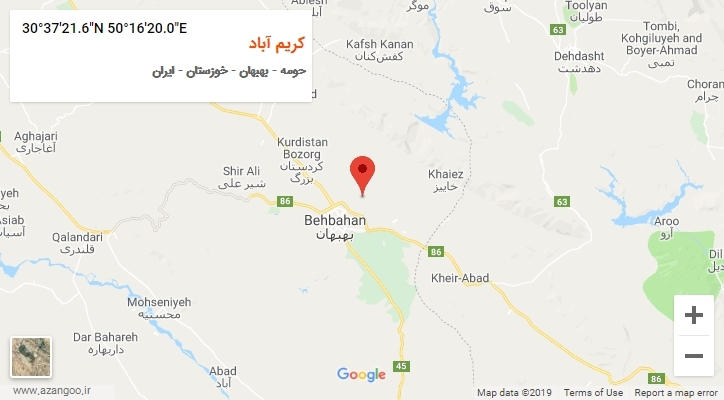 روستای کریم آباد بر روی نقشه