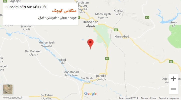 روستای منگلاس کوچک بر روی نقشه