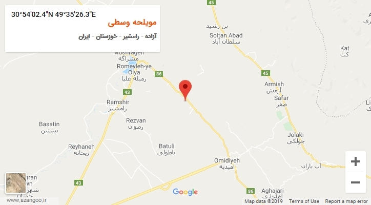 روستای مویلحه وسطی بر روی نقشه