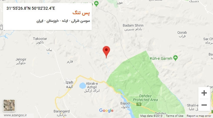 روستای پس تنگ بر روی نقشه