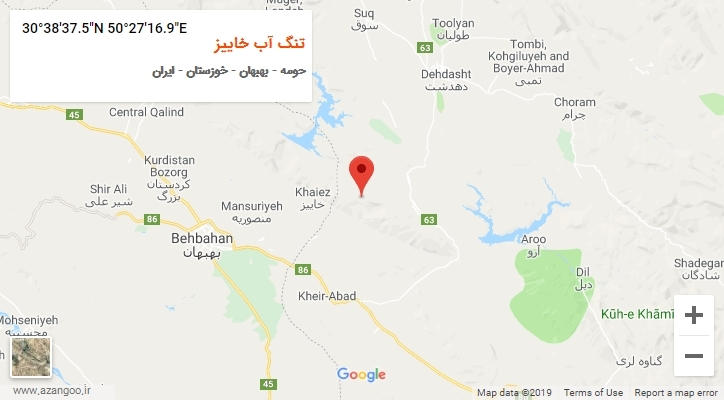 روستای تنگ آب خاییز بر روی نقشه
