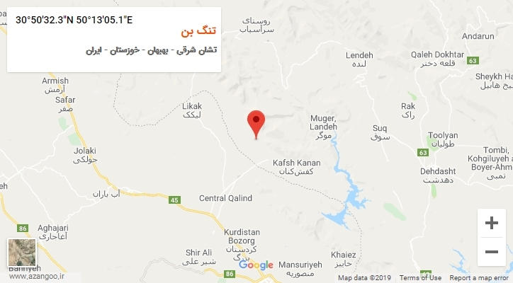 روستای تنگ بن بر روی نقشه